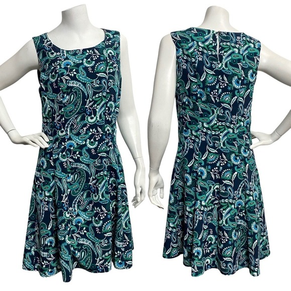 Tommy Hilfiger Women's Blue Green Paisley  Sleeveless Dress Size 8 - Picture 1 of 12
